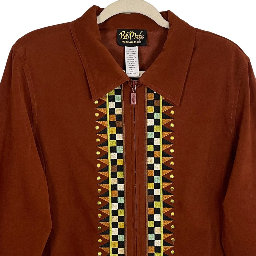 VTG Bob Mackie Wearable Art L 2pc Set Rust Embroidered Jacket Pants Hong‎ Kong - Picture 6 of 16